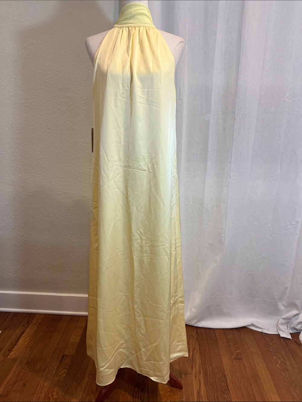 O.p.t. Alessia Satin Halter Maxi Dress in Pale Yellow. Size L. NWT